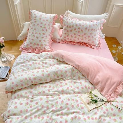 91家纺网 家纺一手货源 找家纺 （总）圆岛 2021新款法式浪漫牛奶绒四件套