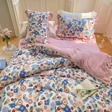 91家纺网 家纺一手货源 找家纺 （总）圆岛 2021新款法式浪漫牛奶绒四件套