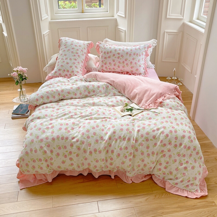 91家纺网 家纺一手货源 找家纺 （总）圆岛 2021新款法式浪漫牛奶绒四件套