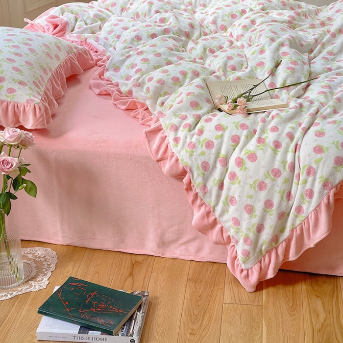 91家纺网 家纺一手货源 找家纺 （总）圆岛 2021新款法式浪漫牛奶绒四件套