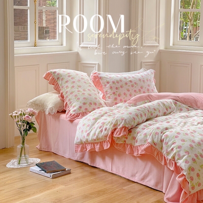 91家纺网 家纺一手货源 找家纺 （总）圆岛 2021新款法式浪漫牛奶绒四件套