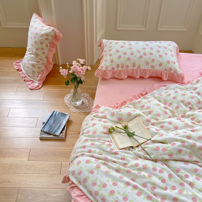 91家纺网 家纺一手货源 找家纺 （总）圆岛 2021新款法式浪漫牛奶绒四件套