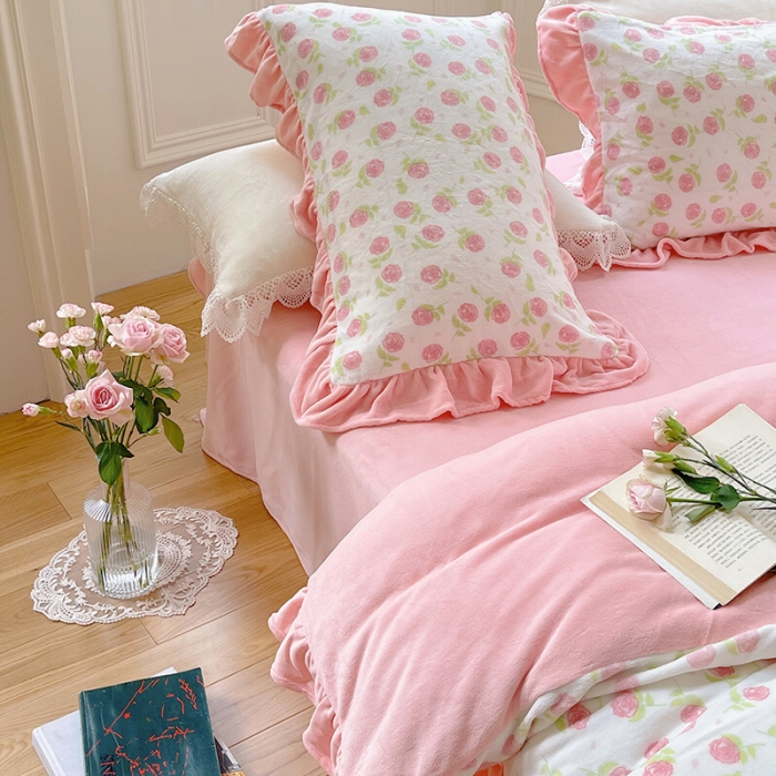 91家纺网 家纺一手货源 找家纺 （总）圆岛 2021新款法式浪漫牛奶绒四件套