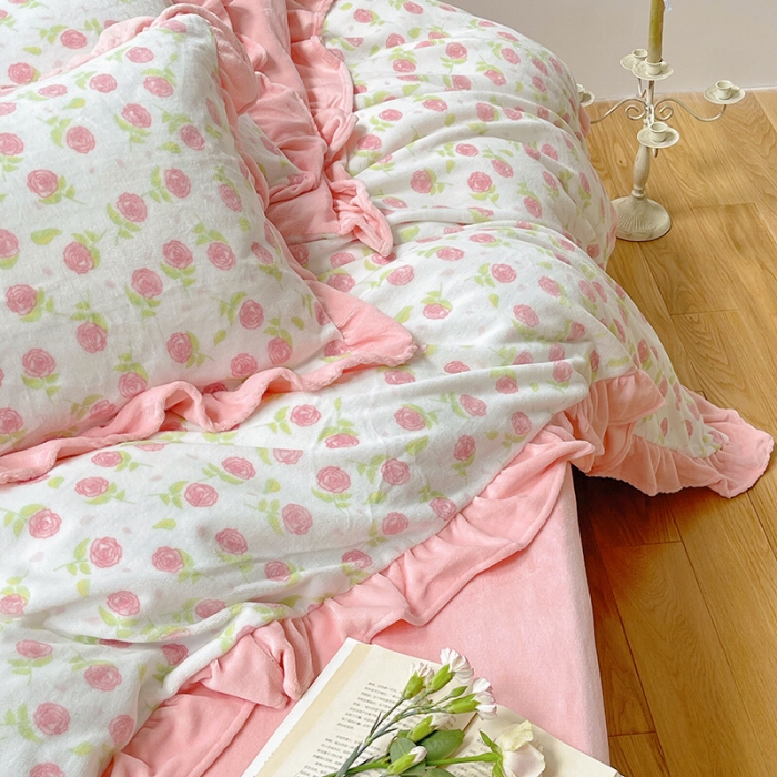 91家纺网 家纺一手货源 找家纺 （总）圆岛 2021新款法式浪漫牛奶绒四件套