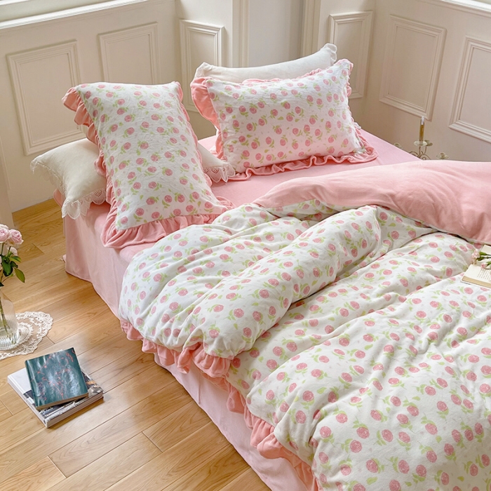 91家纺网 家纺一手货源 找家纺 （总）圆岛 2021新款法式浪漫牛奶绒四件套