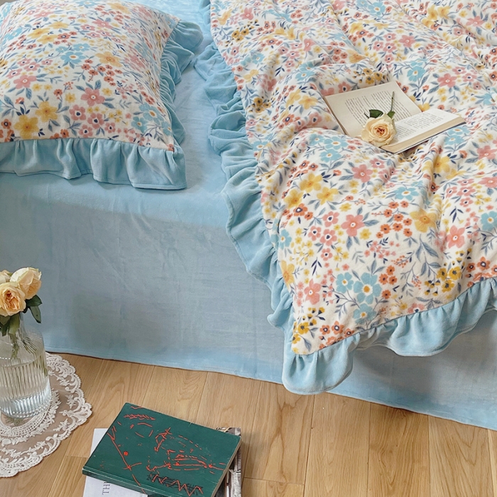 91家纺网 家纺一手货源 找家纺 圆岛 2021新款法式浪漫牛奶绒四件套 花间 兰