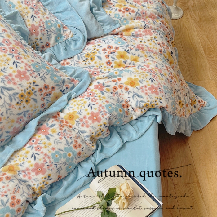 91家纺网 家纺一手货源 找家纺 圆岛 2021新款法式浪漫牛奶绒四件套 花间 兰