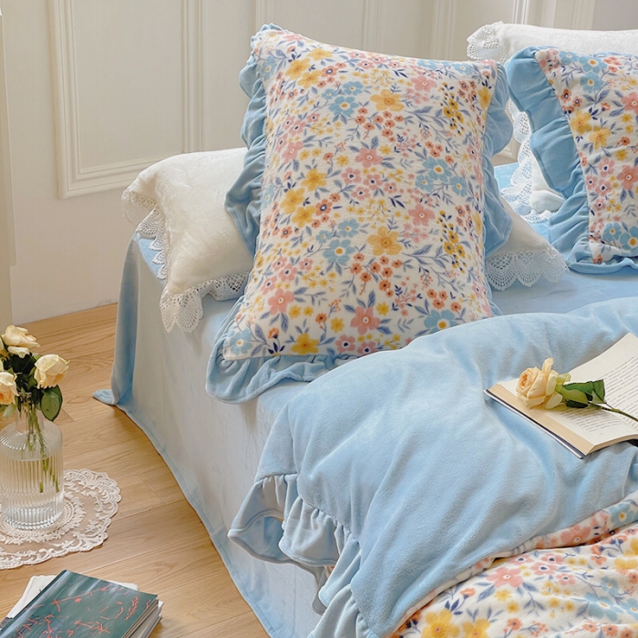 91家纺网 家纺一手货源 找家纺 圆岛 2021新款法式浪漫牛奶绒四件套 花间 兰