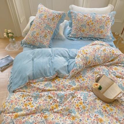 圆岛 2021新款法式浪漫牛奶绒四件套 花间 兰