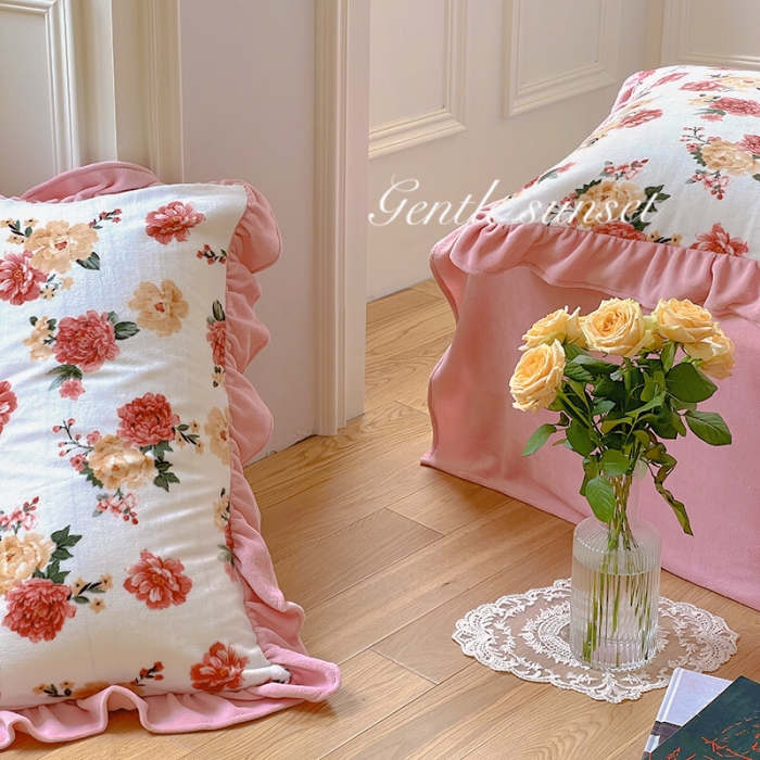 91家纺网 家纺一手货源 找家纺 圆岛 2021新款法式浪漫牛奶绒四件套 牡丹 洋粉