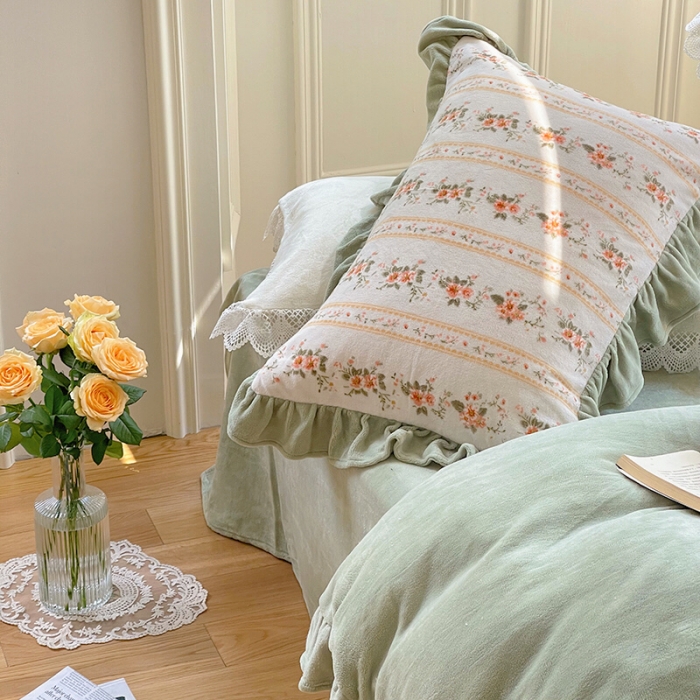 91家纺网 家纺一手货源 找家纺 圆岛 2021新款法式浪漫牛奶绒四件套 芊芊 枝绿