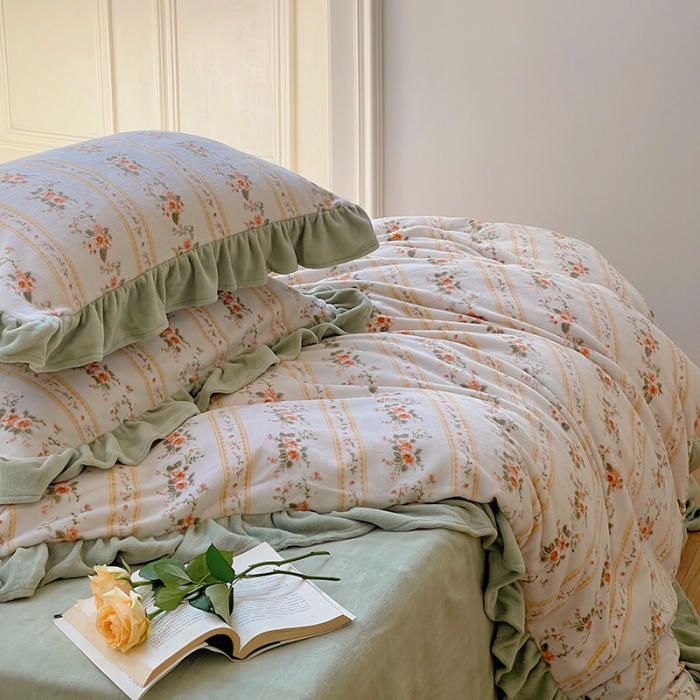 91家纺网 家纺一手货源 找家纺 圆岛 2021新款法式浪漫牛奶绒四件套 芊芊 枝绿