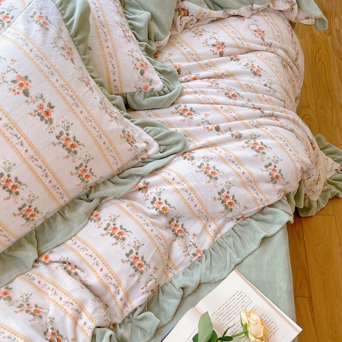 91家纺网 家纺一手货源 找家纺 圆岛 2021新款法式浪漫牛奶绒四件套 芊芊 枝绿