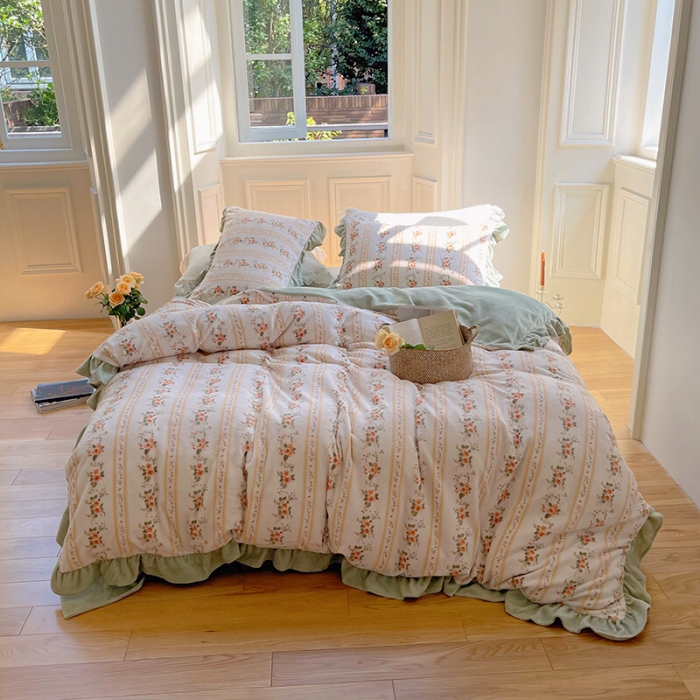 91家纺网 家纺一手货源 找家纺 圆岛 2021新款法式浪漫牛奶绒四件套 芊芊 枝绿