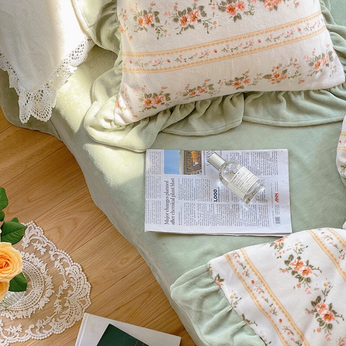 91家纺网 家纺一手货源 找家纺 圆岛 2021新款法式浪漫牛奶绒四件套 芊芊 枝绿