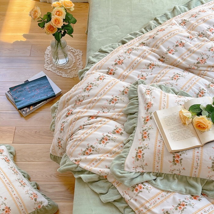 91家纺网 家纺一手货源 找家纺 圆岛 2021新款法式浪漫牛奶绒四件套 芊芊 枝绿