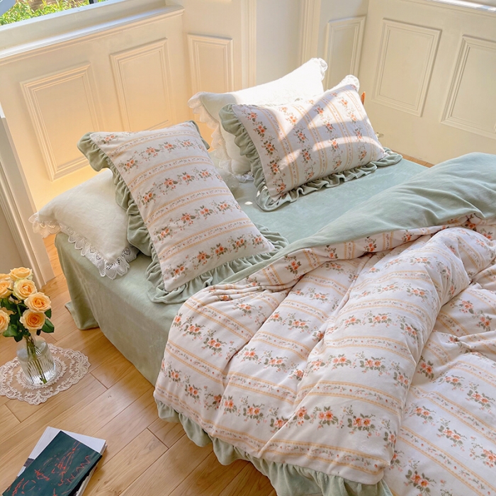 91家纺网 家纺一手货源 找家纺 圆岛 2021新款法式浪漫牛奶绒四件套 芊芊 枝绿