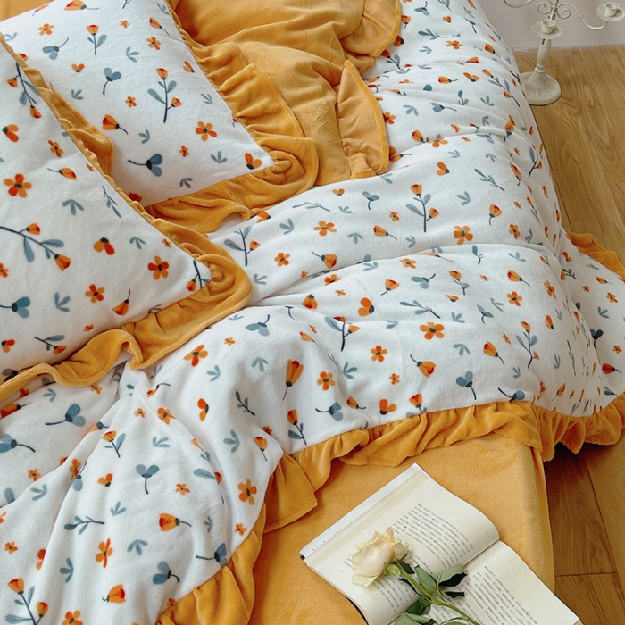 91家纺网 家纺一手货源 找家纺 圆岛 2021新款法式浪漫牛奶绒四件套 秋意 橙