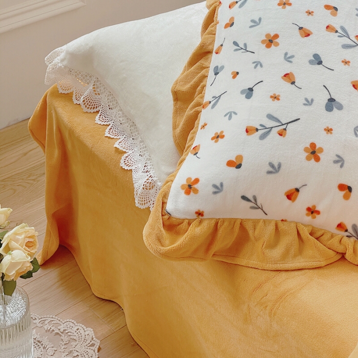 91家纺网 家纺一手货源 找家纺 圆岛 2021新款法式浪漫牛奶绒四件套 秋意 橙