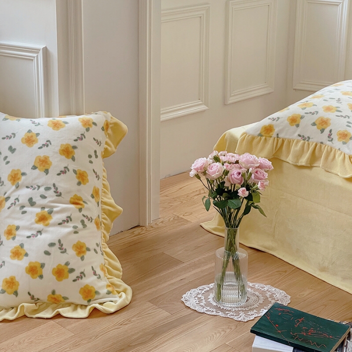 91家纺网 家纺一手货源 找家纺 圆岛 2021新款法式浪漫牛奶绒四件套 星蔓 奶油黄