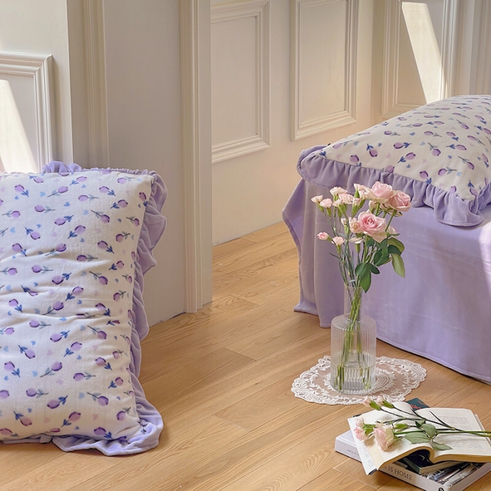 91家纺网 家纺一手货源 找家纺 圆岛 2021新款法式浪漫牛奶绒四件套 郁金香 紫
