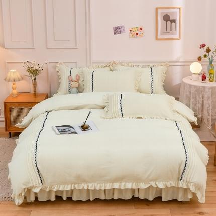 91家纺网 家纺一手货源 找家纺 （总）绒兔兔 2021牛奶绒韩版揪花床裙四件套