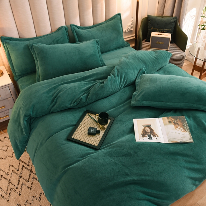 91家纺网 家纺一手货源 找家纺 甜之梦家纺2025新款牛奶绒四件套 （可定制尺寸）墨绿