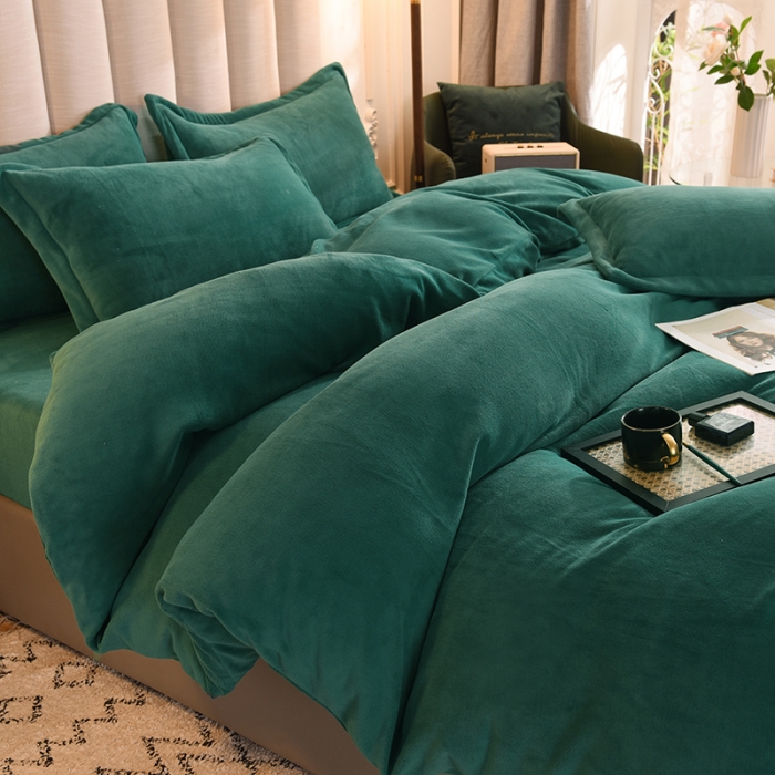 91家纺网 家纺一手货源 找家纺 甜之梦家纺2025新款牛奶绒四件套 （可定制尺寸）墨绿