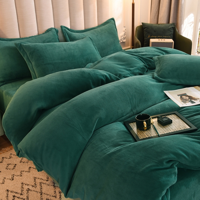 91家纺网 家纺一手货源 找家纺 甜之梦家纺2025新款牛奶绒四件套 （可定制尺寸）墨绿