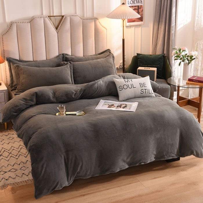 91家纺网 家纺一手货源 找家纺 甜之梦家纺2025新款牛奶绒四件套（可定制尺寸） 深灰
