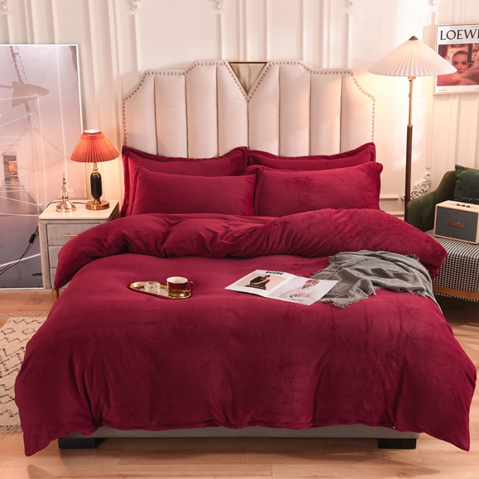 91家纺网 家纺一手货源 找家纺 甜之梦家纺2025新款牛奶绒四件套 （可定制尺寸）洋酒红