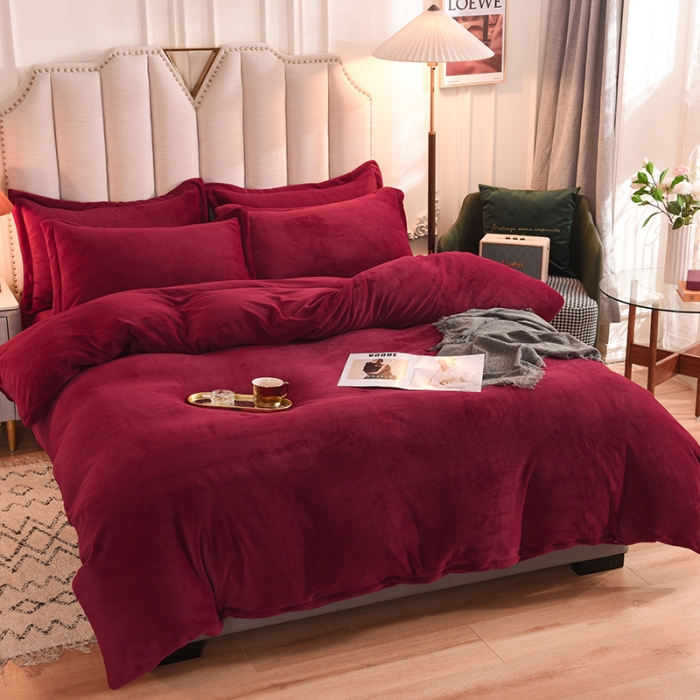 91家纺网 家纺一手货源 找家纺 甜之梦家纺2025新款牛奶绒四件套 （可定制尺寸）洋酒红