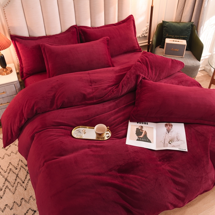 91家纺网 家纺一手货源 找家纺 甜之梦家纺2025新款牛奶绒四件套 （可定制尺寸）洋酒红