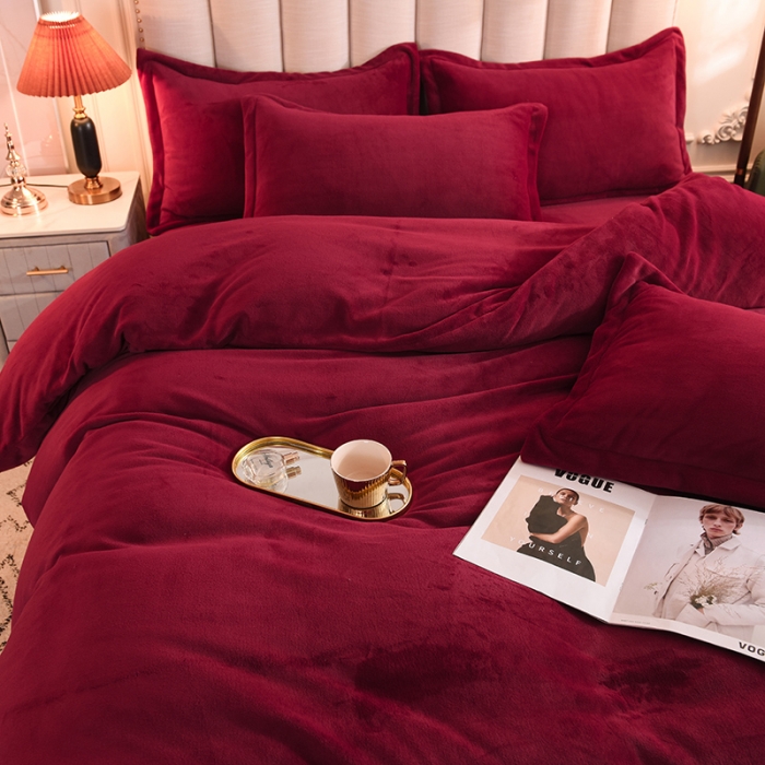91家纺网 家纺一手货源 找家纺 甜之梦家纺2025新款牛奶绒四件套 （可定制尺寸）洋酒红