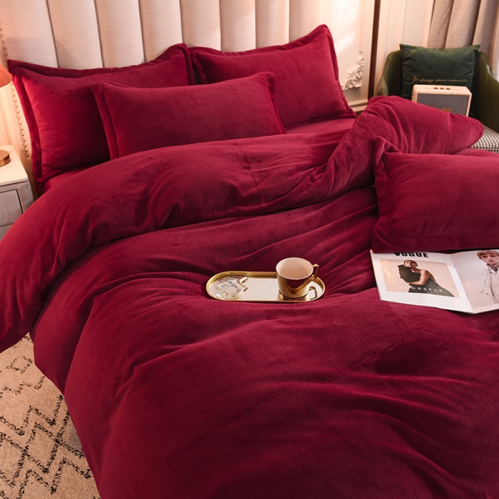 91家纺网 家纺一手货源 找家纺 甜之梦家纺2025新款牛奶绒四件套 （可定制尺寸）洋酒红