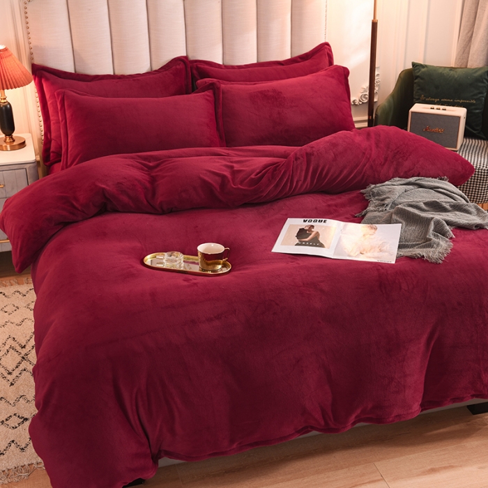 91家纺网 家纺一手货源 找家纺 甜之梦家纺2025新款牛奶绒四件套 （可定制尺寸）洋酒红