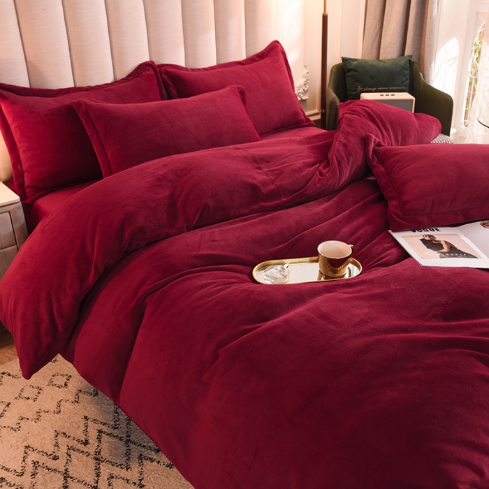 91家纺网 家纺一手货源 找家纺 甜之梦家纺2025新款牛奶绒四件套 （可定制尺寸）洋酒红