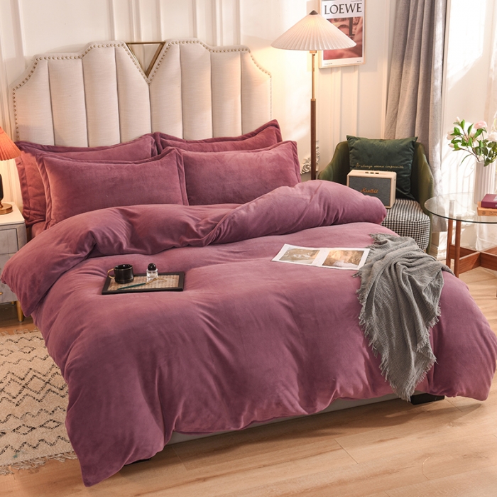 91家纺网 家纺一手货源 找家纺 甜之梦家纺2025新款牛奶绒四件套（可定制尺寸） 紫豆沙