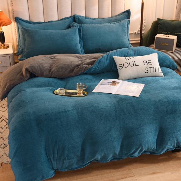 91家纺网 家纺一手货源 找家纺 甜之梦2025新款牛奶绒四件套（可定制尺寸） 宝石蓝＋深灰