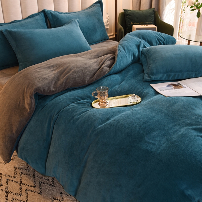 91家纺网 家纺一手货源 找家纺 甜之梦2025新款牛奶绒四件套（可定制尺寸） 宝石蓝＋深灰