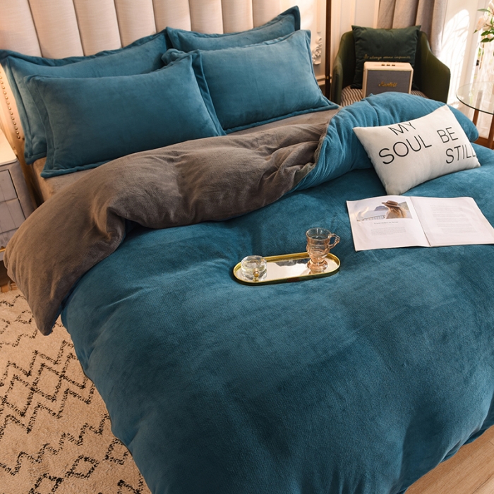 91家纺网 家纺一手货源 找家纺 甜之梦2025新款牛奶绒四件套（可定制尺寸） 宝石蓝＋深灰