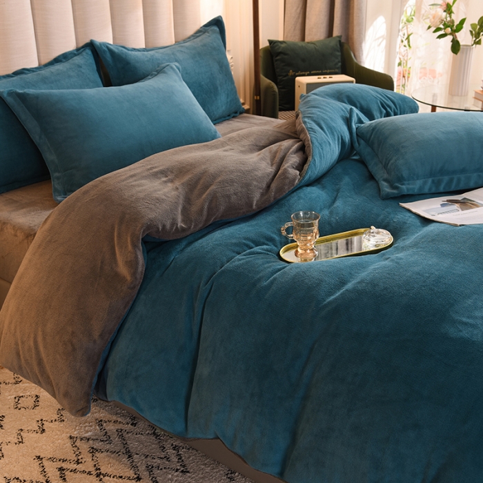 91家纺网 家纺一手货源 找家纺 甜之梦2025新款牛奶绒四件套（可定制尺寸） 宝石蓝＋深灰