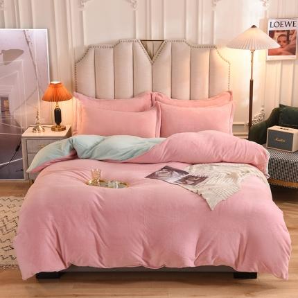 甜之梦家纺2025新款牛奶绒四件套 （可定制尺寸）嫩绿+淡粉