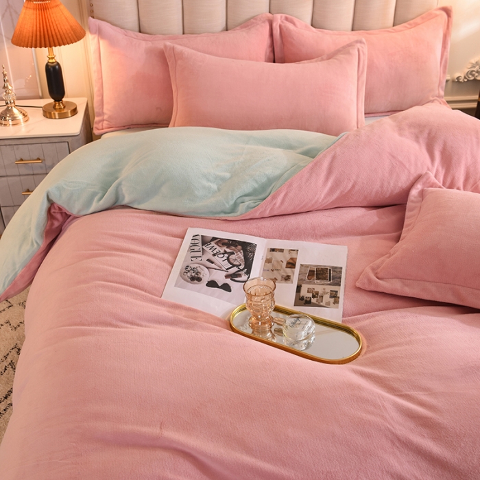 91家纺网 家纺一手货源 找家纺 甜之梦家纺2025新款牛奶绒四件套（可定制尺寸） 嫩绿+淡粉