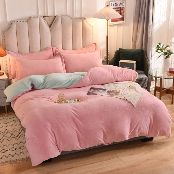 91家纺网 家纺一手货源 找家纺 甜之梦家纺2025新款牛奶绒四件套（可定制尺寸） 嫩绿+淡粉