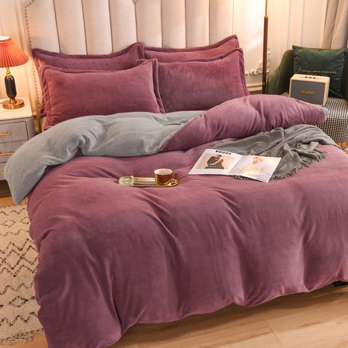 91家纺网 家纺一手货源 找家纺 甜之梦2025新款牛奶绒四件套（可定制尺寸） 紫豆沙+浅灰