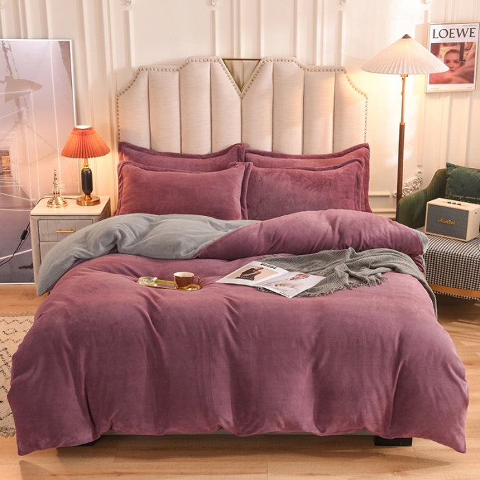 91家纺网 家纺一手货源 找家纺 甜之梦2025新款牛奶绒四件套（可定制尺寸） 紫豆沙+浅灰