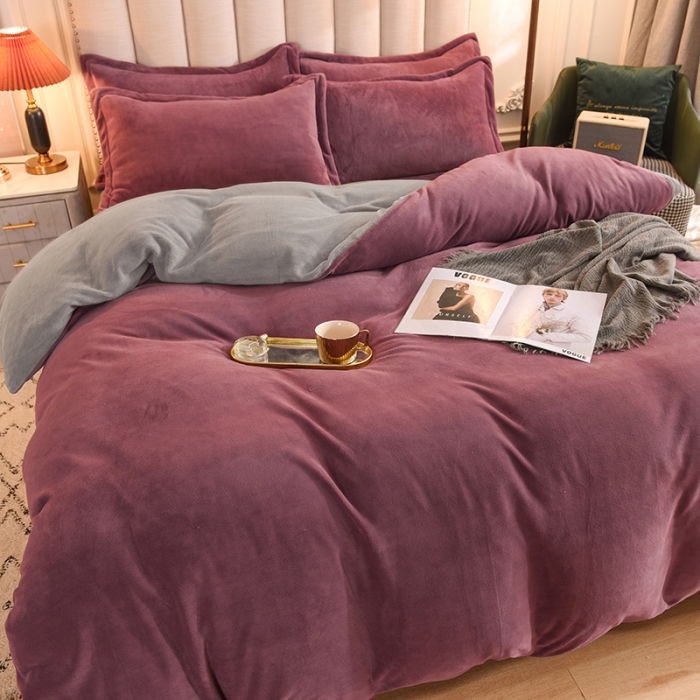91家纺网 家纺一手货源 找家纺 甜之梦2025新款牛奶绒四件套（可定制尺寸） 紫豆沙+浅灰