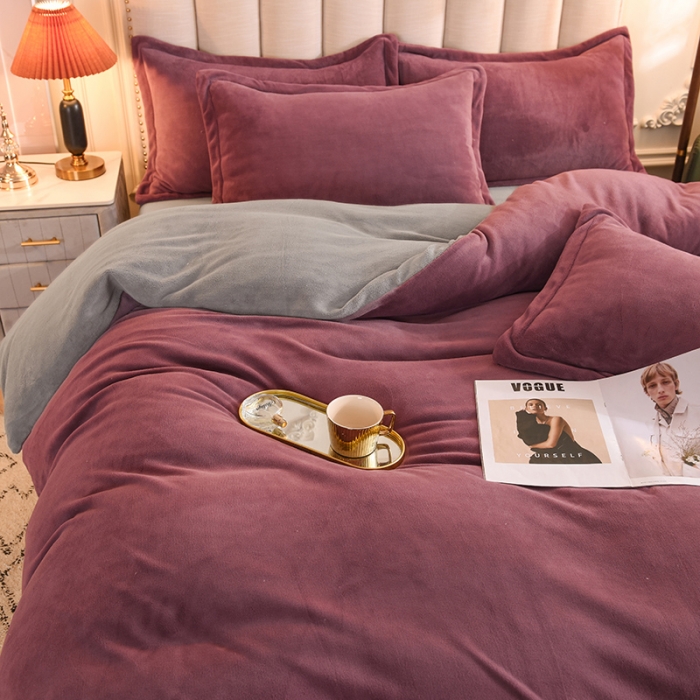 91家纺网 家纺一手货源 找家纺 甜之梦2025新款牛奶绒四件套（可定制尺寸） 紫豆沙+浅灰