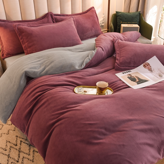 91家纺网 家纺一手货源 找家纺 甜之梦2025新款牛奶绒四件套（可定制尺寸） 紫豆沙+浅灰